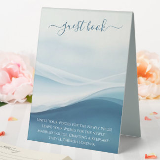 Plaque De Table Wedding Guestbook Sign-Serene Blue Abstract