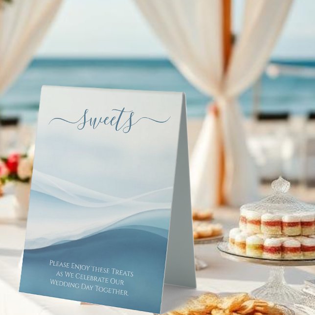Plaque De Table Wedding Sweet Treats Sign-Serene Blue Abstract (Wedding Sweet Treats Sign-Serene Blue Abstract Table Tent)