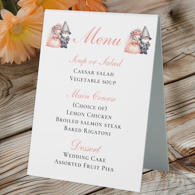 Plaque De Table Whimsical Gnome Bride & Groom Rustic Mariage Menu (Créateur téléchargé)