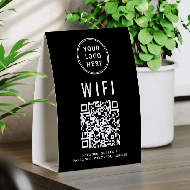 Plaque De Table WiFi QR Code Business Logo Black (Créateur téléchargé)