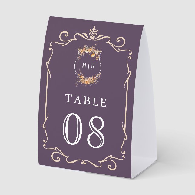 Plaque De Table Wildflower Crest Dusty Purple Wedding Table Number (Recto)