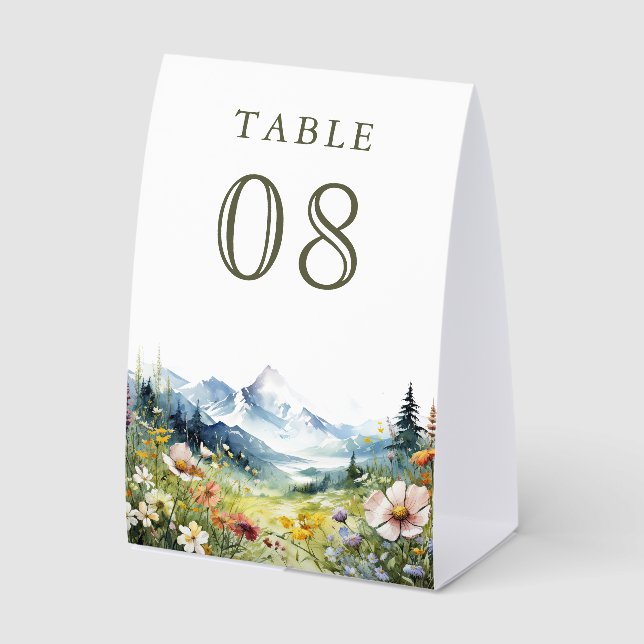 Plaque De Table Wildflower Mountain Meadow Wedding Table Number (Recto)