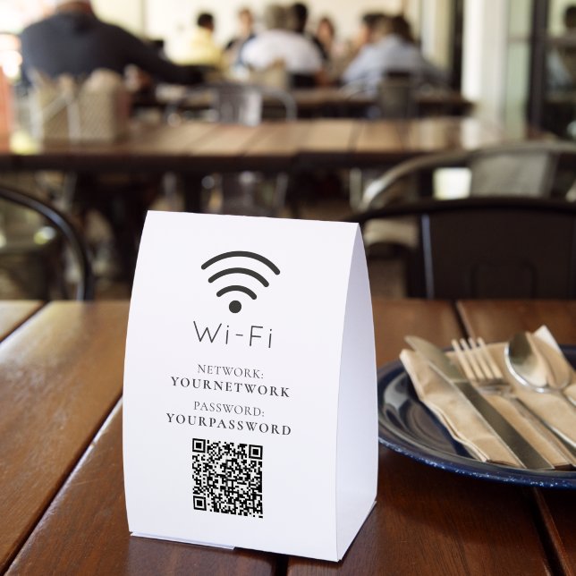 Plaque De Table Your Logo Minimalist White Wi-Fi QR Code (Insitu (restaurant))