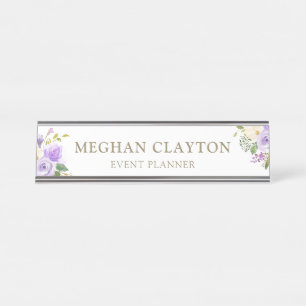 Plaque d'identification de bureau floral pourpre