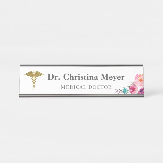 Plaque d'identification de bureau Médicale floral (Devant)