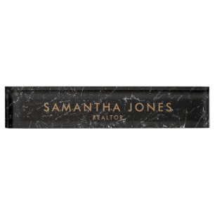 Plaque d'identification minimale en marbre noir or