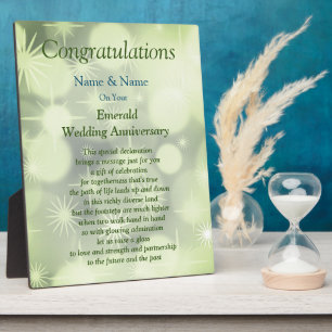 Plaque du 55e anniversaire du Mariage Emerald