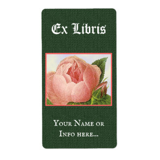 Plaque Ex Libris modifiable Rose rose Vintage