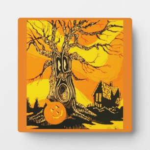 Plaque hantée d'Halloween avec l'Easel