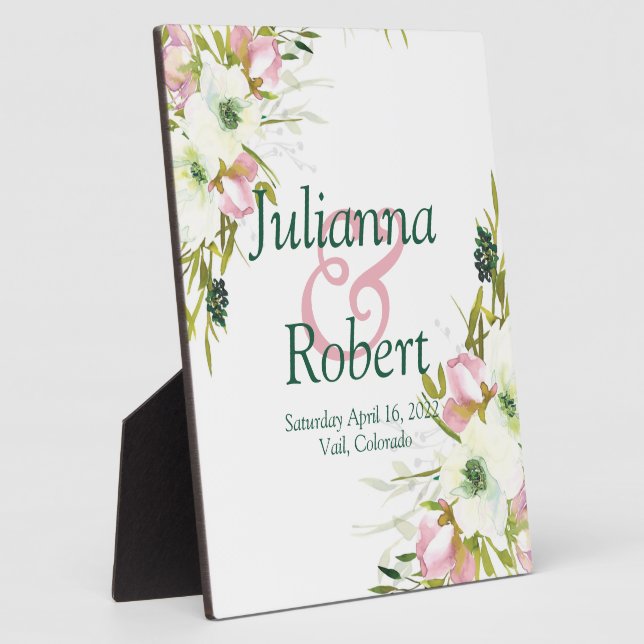 Plaque mariage florale d'aquarelle blanche et blan (Côté)