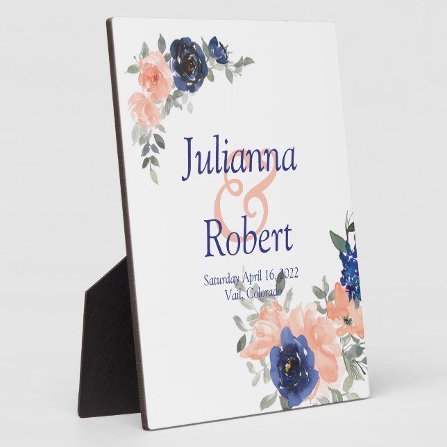 Plaque mariage florale de pêche et d'aquarelle ble (Côté)