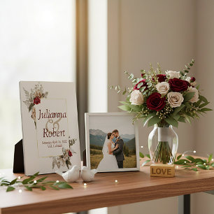 Plaque mariage florale rouge et brumes