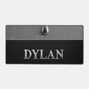 Plaque nominative Dylan Chrome avec gouttes de mét
