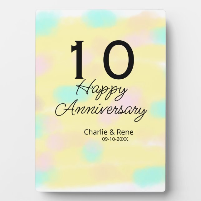 Plaque Photo 10 ans de mariage jaune pastel nom rétro bo (Devant)