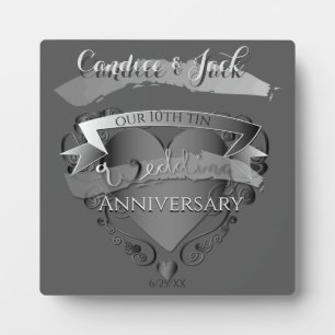 Plaque Photo 10e anniversaire du Mariage Tin Emblème cardiaque 