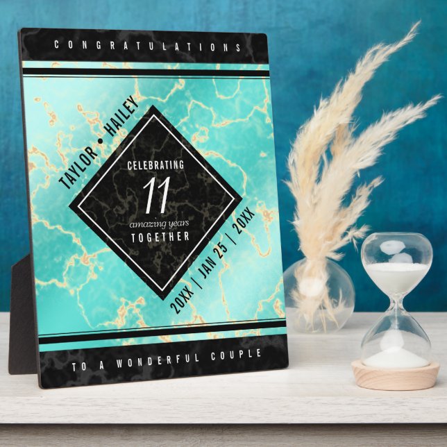 Plaque Photo 11ème anniversaire de Mariage turquoise (Côté)