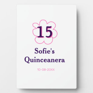Plaque Photo 15e anniversaire quinceanera heureux date rose vio
