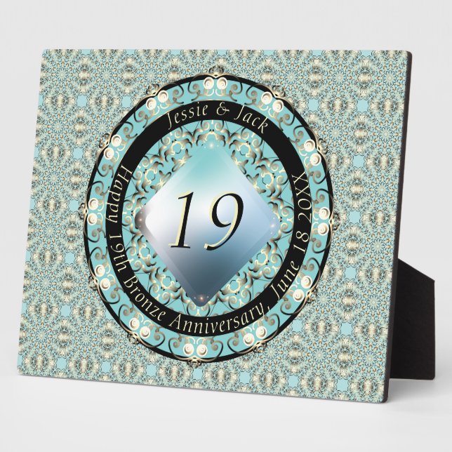 Plaque Photo 19e anniversaire du Mariage médaillon d'aquamarine (Côté)