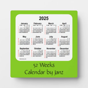 Plaque Photo 2025 Jaune Vert 52 Semaines Calendrier par Janz