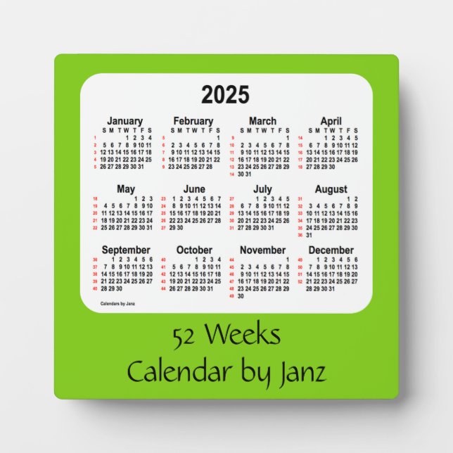 Plaque Photo 2025 Jaune Vert 52 Semaines Calendrier par Janz (Devant)