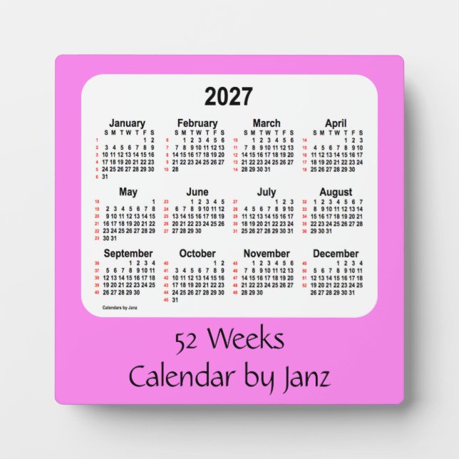 Plaque Photo 2027 Violet 52 semaines Calendrier par Janz (Devant)
