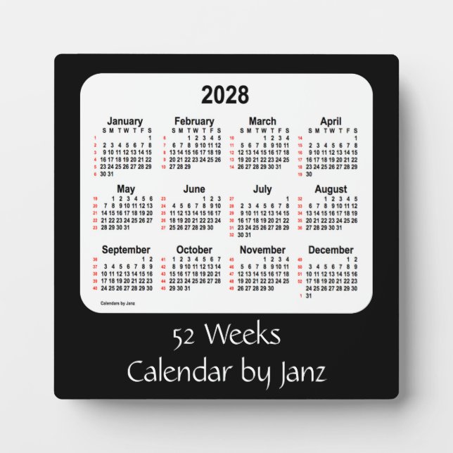 Plaque Photo 2028 Black 52 Weeks Calendar par Janz (Devant)