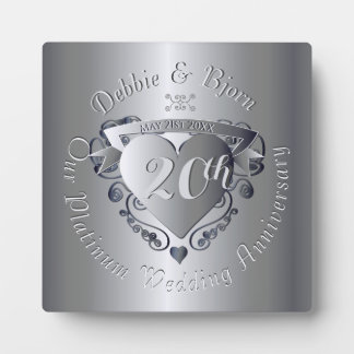 Plaque Photo 20e anniversaire du Mariage Emblème du coeur de pl