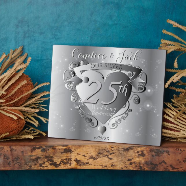 Plaque Photo 25e anniversaire de Mariage d'argent Emblème de co (Côté)