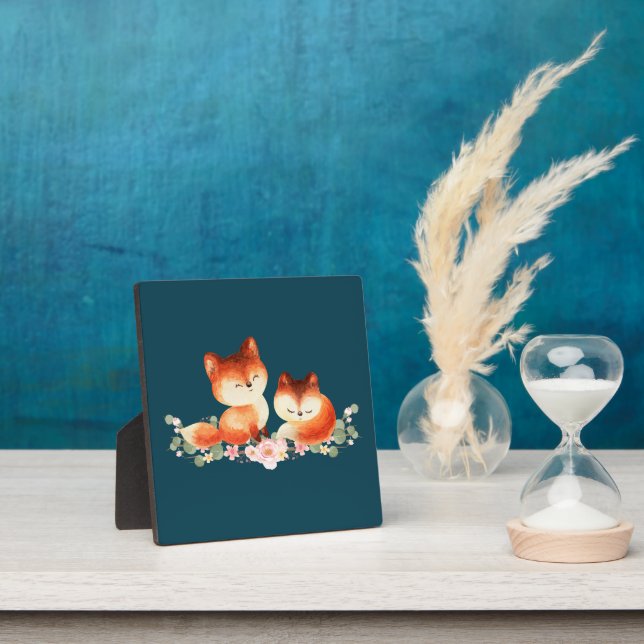 Plaque Photo 2 mignons Petits Renards Rouges Aquarelle Design (Insitu)