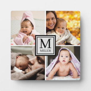 Plaque Photo 4 Photo Collage Nom de famille Monogramme