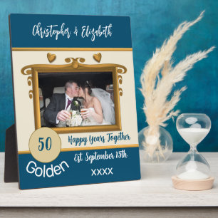 Plaque Photo 50 ans de mariage or photo bleu ajouter des noms