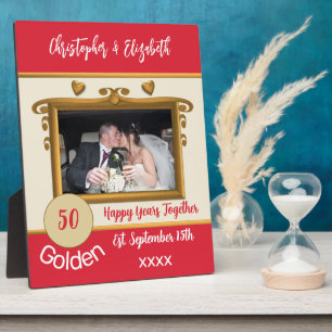 Plaque Photo 50 ans de mariage or photo rouge ajouter des noms