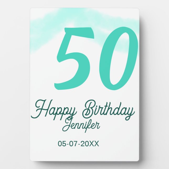 Plaque Photo 50e anniversaire ajouter nom date année vert paste (Devant)