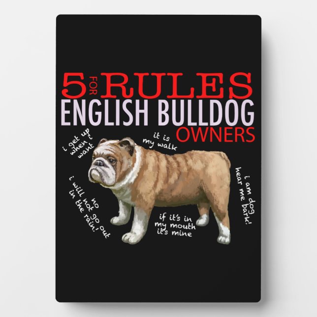 Plaque Photo 5 Règles pour les propriétaires de bulldog anglais (Devant)