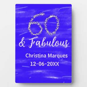 Plaque Photo 60 & fabuleux anniversaire bleu argent ajouter nom
