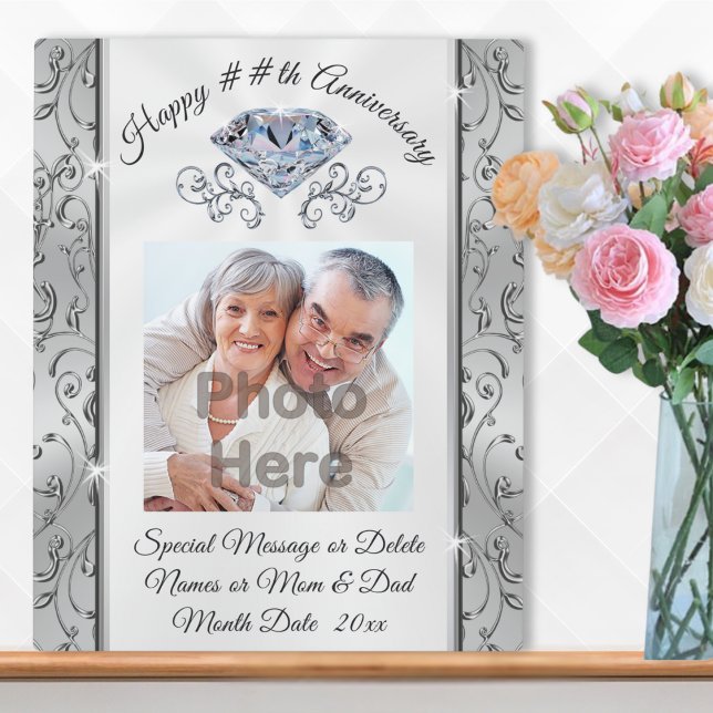 Plaque Photo 60e à 75e anniversaire Mariage idées cadeaux (Personalised 60th wedding anniversary gifts. Diamond anniversary gift ideas for grandparents. Cheap.)
