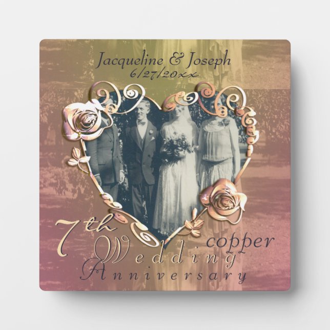 Plaque Photo 7e anniversaire du Mariage Coppery Photo Rose (Devant)