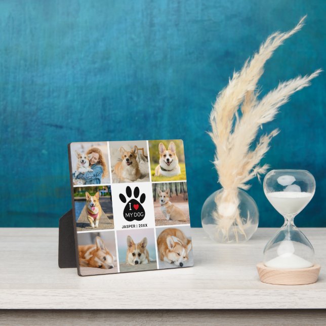 Plaque Photo 8 Photo Collage I Love My Dog Empreinte de patte (Insitu)