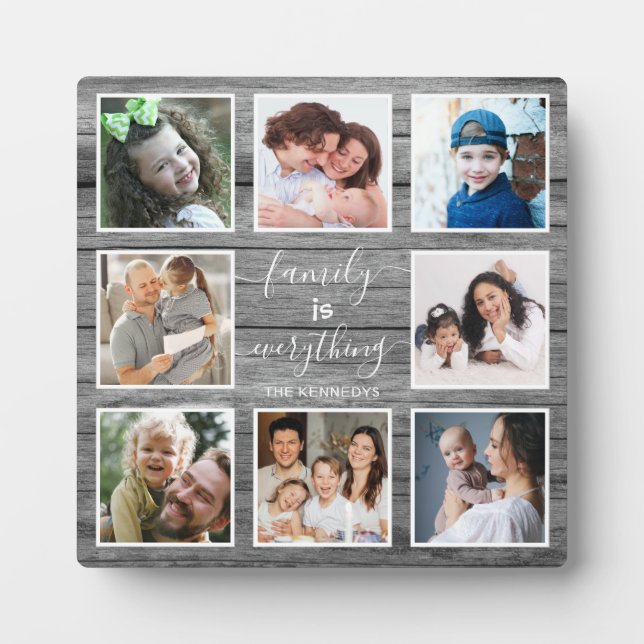 Plaque Photo 8 Photo Famille Tout Citer Bois gris (Devant)