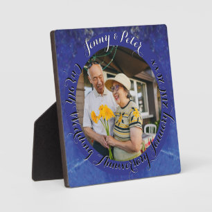 Plaque Photo 9e Anniversaire de Mariage Cadre Rond en Lapis Laz