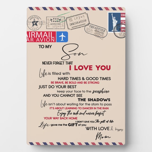 Plaque Photo À Mon Fils Cadeau, Maman Et Fils, Lettre D'Amour À (Devant)