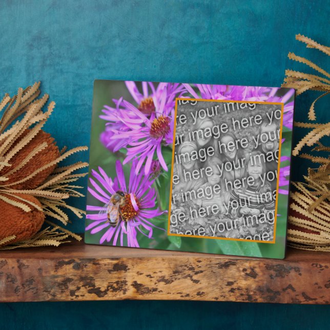 Plaque Photo Abeille De Miel Sur Fleur D'Aster Rose Ajouter Vot (Côté)