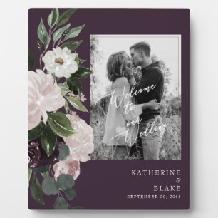 Plaque Photo Accueil floral à notre mariage Photo en N/B Vin 