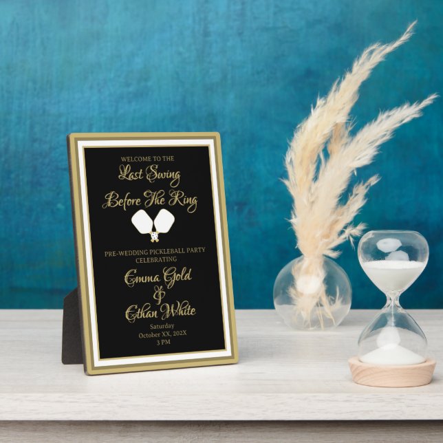 Plaque Photo Activité mariage Week-end Pickleball Black & Gold (Côté)