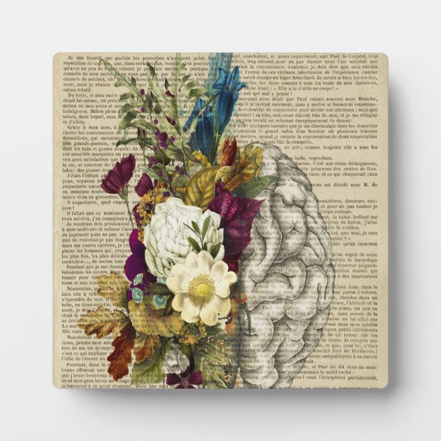 Plaque Photo affiche d'anatomie du cerveau floral médical (Devant)