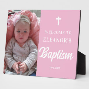 Plaque Photo Affiche de bienvenue de baptême pour fille rose