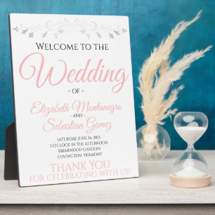 Plaque Photo Affiche de bienvenue Mariage rose pâle simple et é