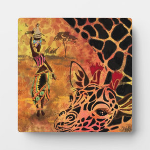 Plaque Photo African Girl and Giraffe - Amis - Dessin artistiqu