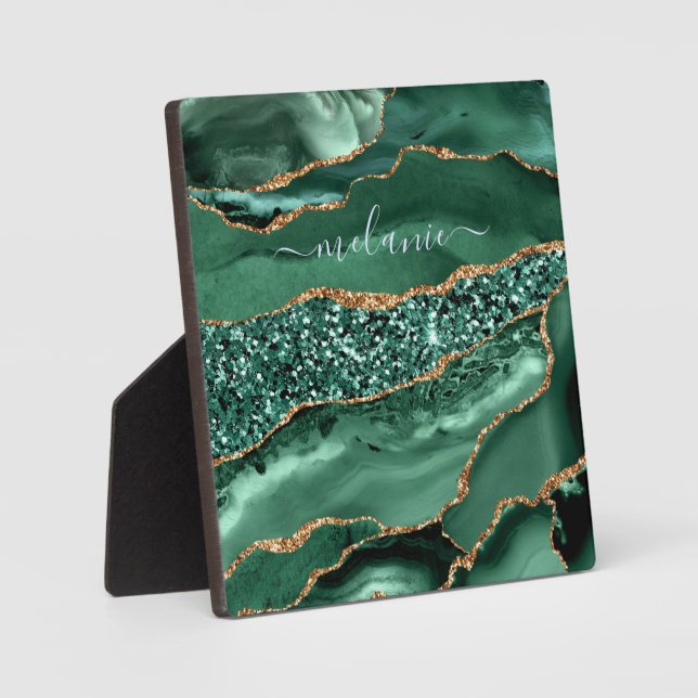 Plaque Photo Agate Green Gold Parties scintillant Géode Nom per (Recto)