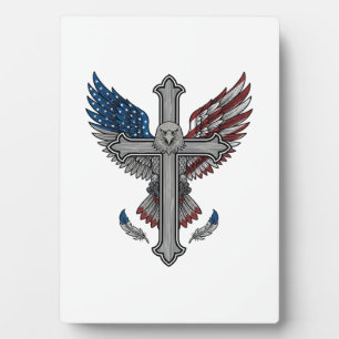 Plaque Photo Aigle Patriotique Croix Gravure Vintage Vecteur Dé